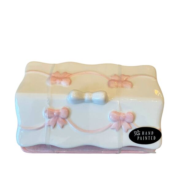 Gingerbread House Covered Butter Dish Hand Painted Pastel Pink & White NEW - Picture 6 of 14